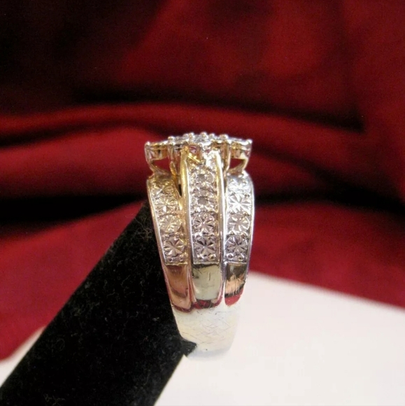 VERMEIL OVER STERLING SILVER .13 CTW DIAMOND CLUSTER RING SIZE SIZE 7 - Picture 5 of 6